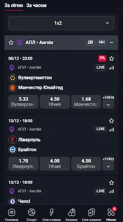 Вибір події в БК