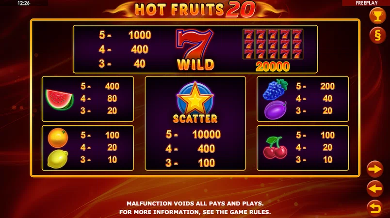 Як працює гра Hot Fruits 20