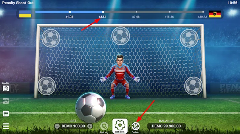 Забрать выигрыш в слоте Penalty Shoot Out
