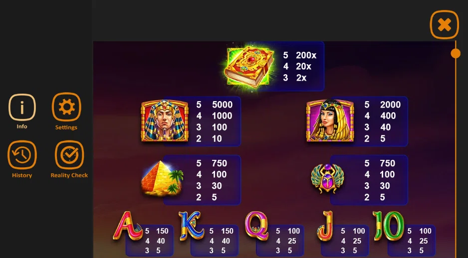 Символы в игре Book of Egypt