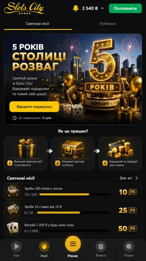 Бонуси Slots City
