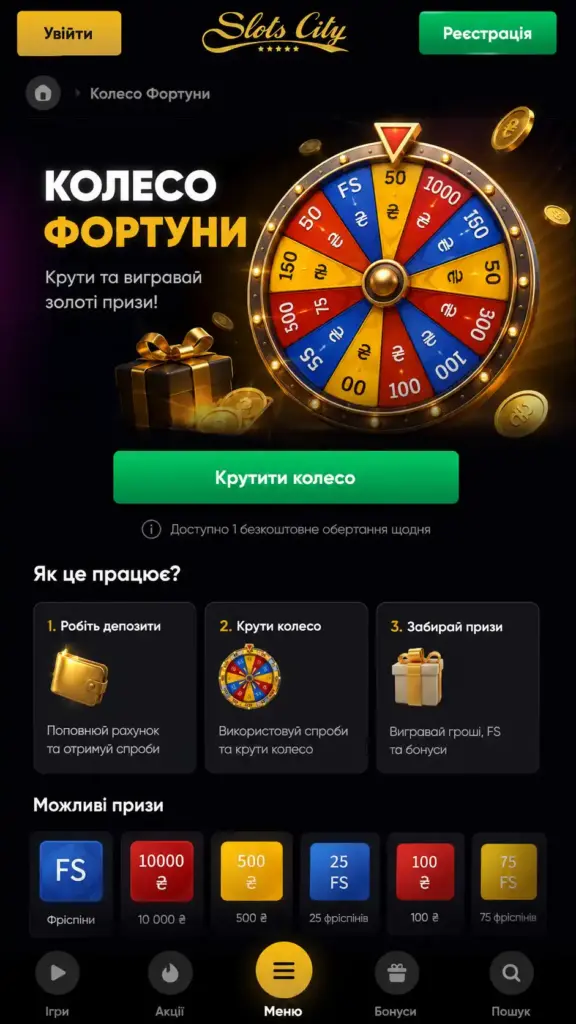 Колесо фортуни в онлайн казино SlotsCity