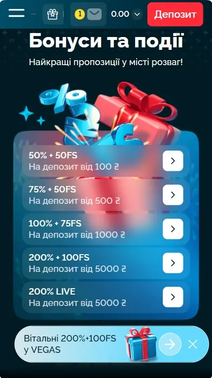 Бонусы казино Vegas