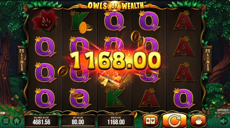 Выигрыш в демо вресии Owls of Wealth