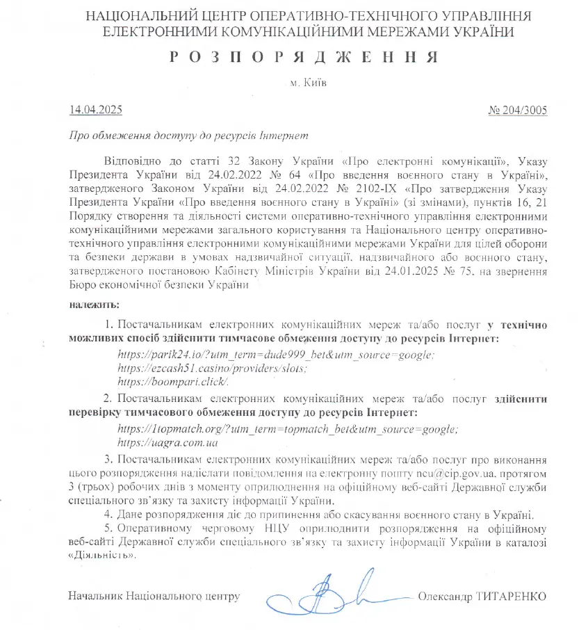 Наказ №204/3005