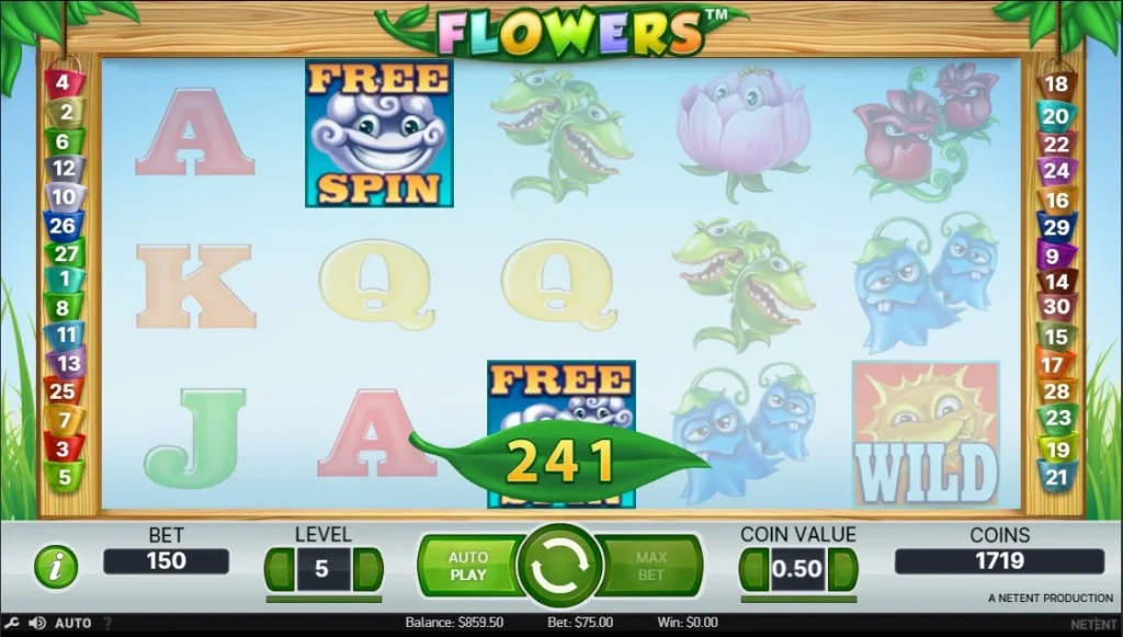 Символы фриспинов в игр Flowers