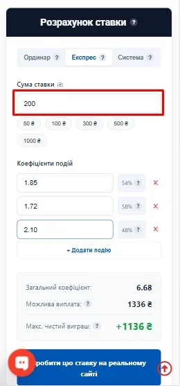 Калькулятор ставок на спорт: розрахувати виграш онлайн