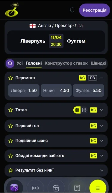 Ставки на результат матчу
