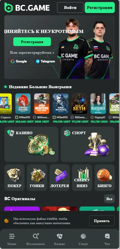 Мобильная страница BC.Game
