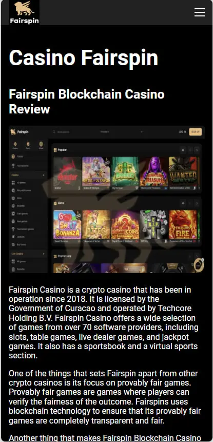 Обзор Fairspin Blockchain Casino
