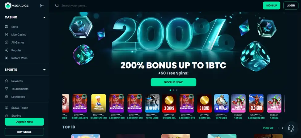 Бонусное предложение казино Mega Dice