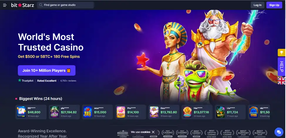 Главная страница казино BitStarz