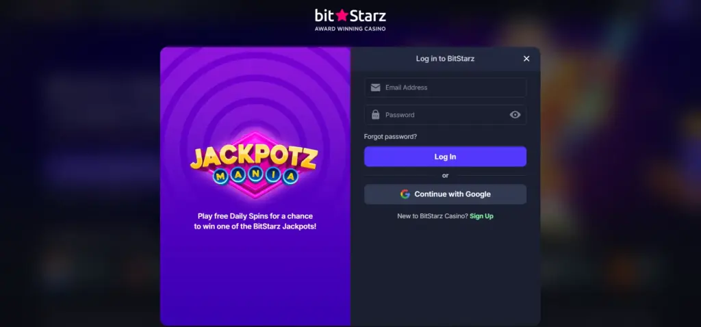 Окно регистрации на платформе bit starz