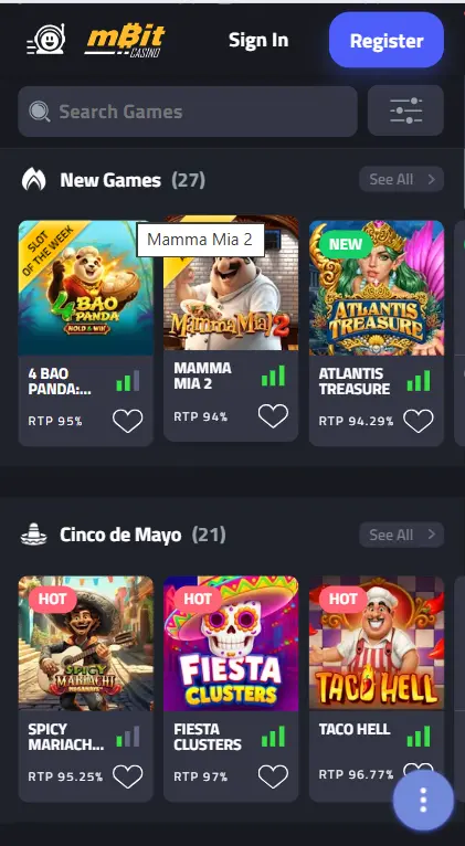 Игровой каталог mBit Casino