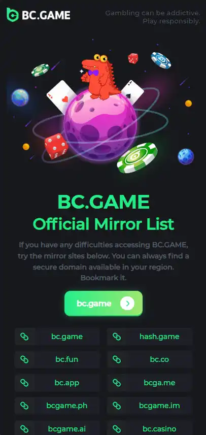 BC.Game официальный список зеркал казино