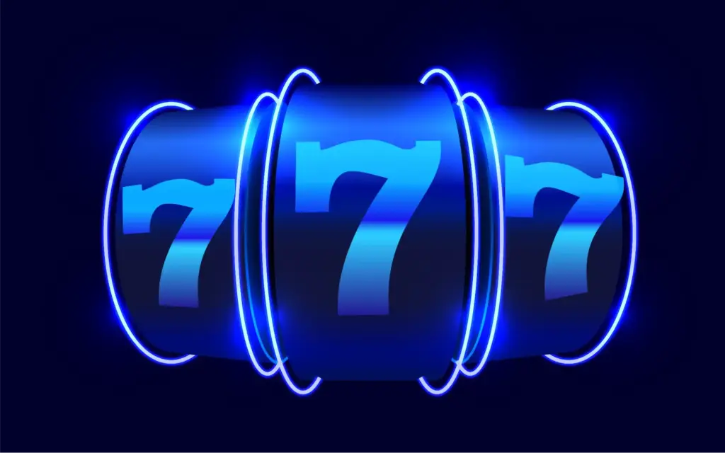 Слот із символами 777 у синьому неоні